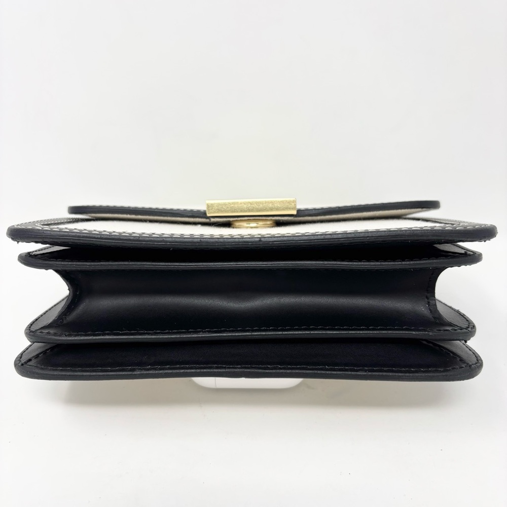 FRAME Le Signature Mini Bag Black Cream Canvas Leather Crossbody Brass Hardware - Picture 10 of 15
